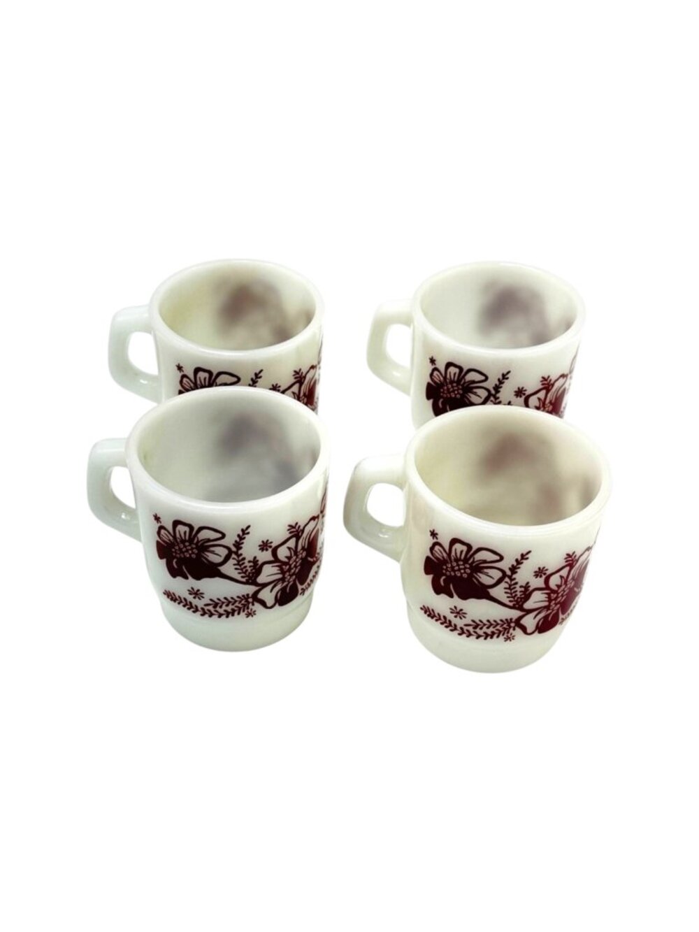Vintage Fire-King Anchor Hocking Coffee Mug Lot 4 Floral Brown Milk Glass 70a